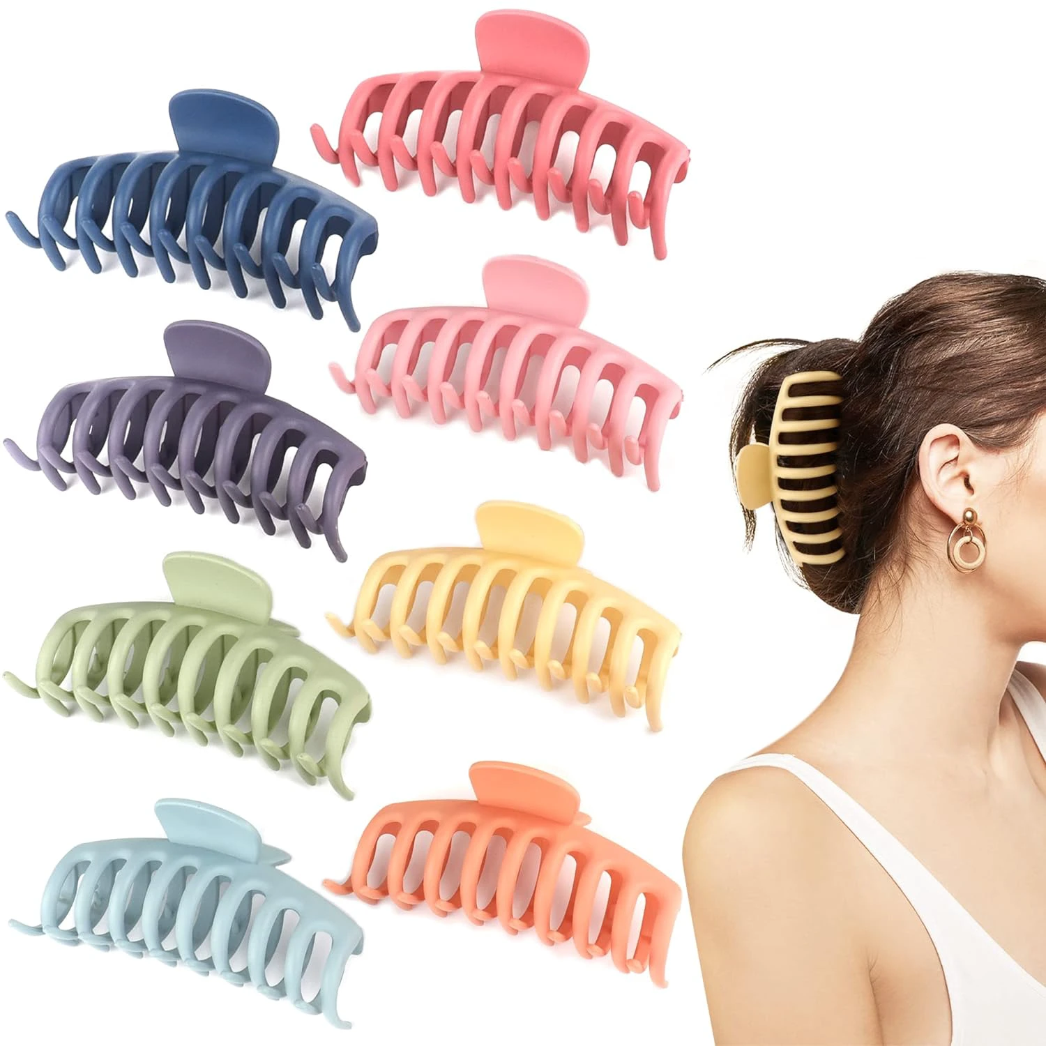 4.3 Inch Large Hair Claw Clips for Thin Thick Curly Hair Big Matte Hairclips Banana Strong Hold Jaw Clip Fashion Hair Accessories for Women and Girls (Nonslip, 8PCS) A-Colorful Claw