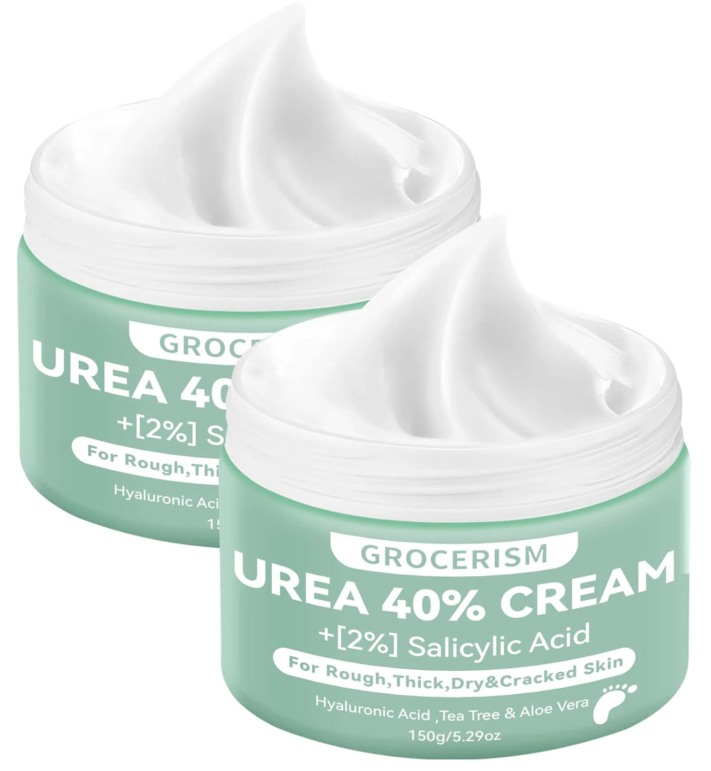 2 Packs Urea Cream 40% Plus 2% Salicylic Acid 5.30 oz || Foot Cream Maximum Strength with Hyaluronic Acid, Tea Tree, and Aloe Vera for Deep Moisturizes, Callus Remover and Soften 10.58 Ounce