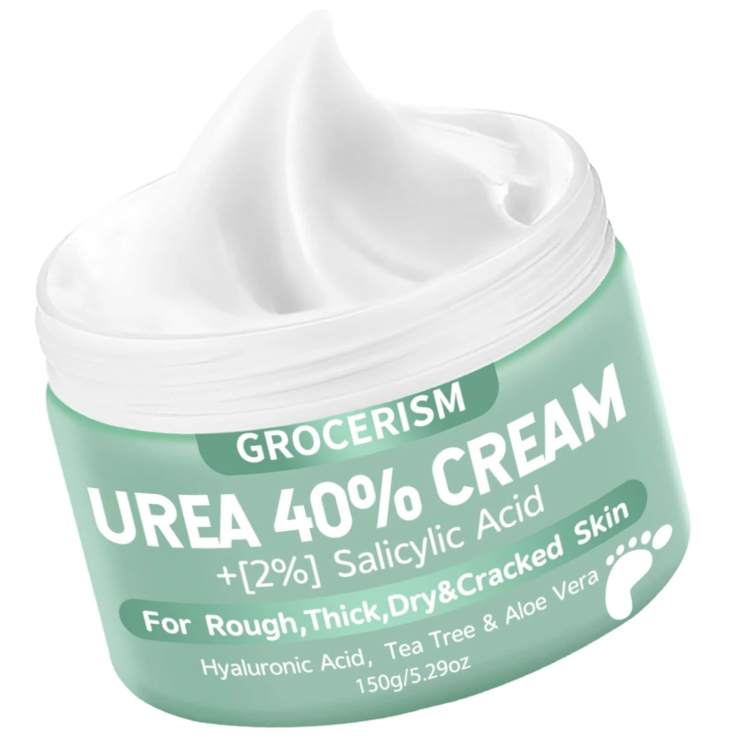 Urea Cream 40 Percent For Feet Plus 2% Salicylic Acid 5.29 oz || Foot Cream and Hand Cream Maximum Strength with Hyaluronic Acid,Tea Tree,and Aloe Vera For Deep Moisturizes,Callus Remover 5.