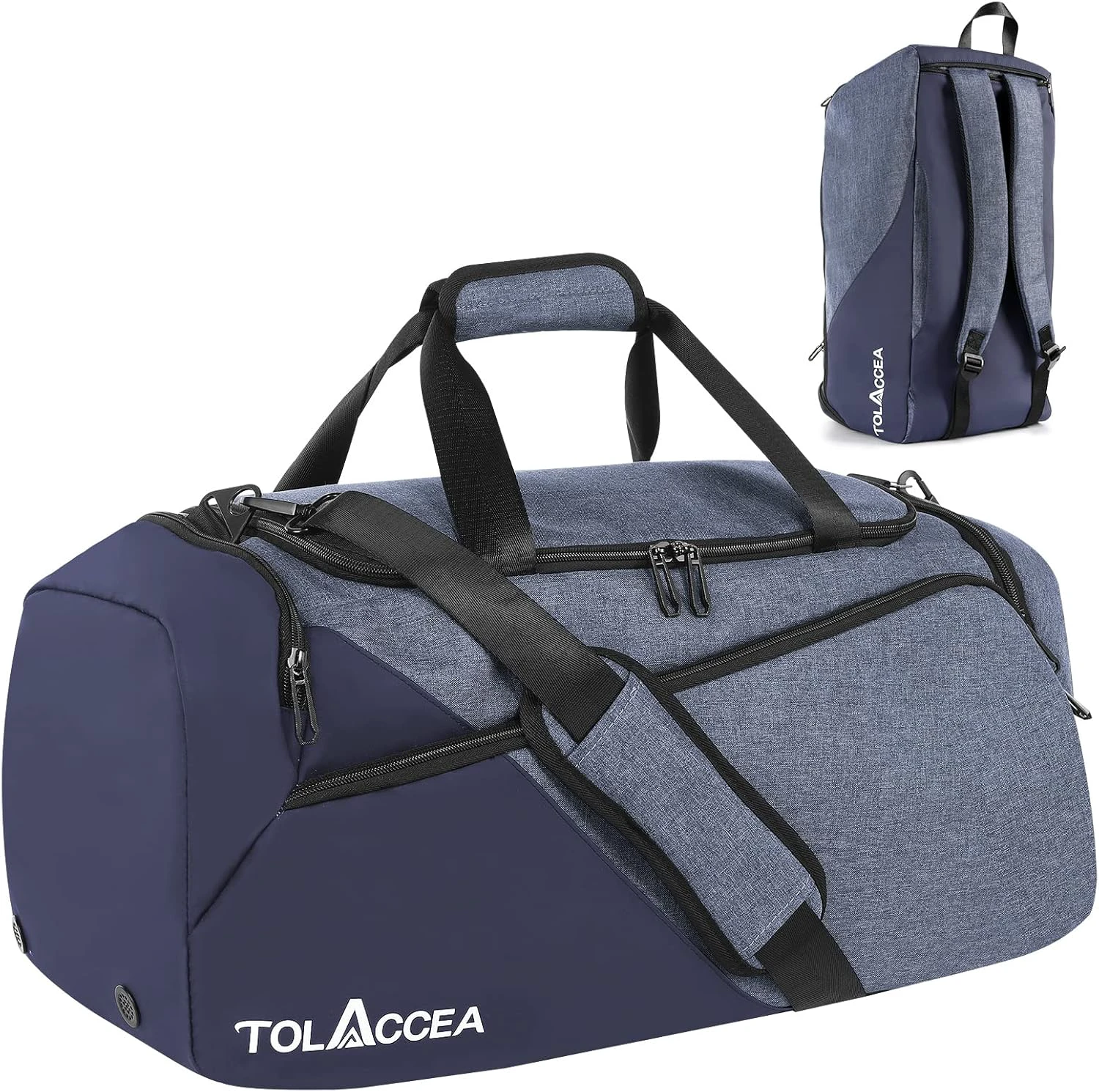 Tolaccea Gym Bag for Men Women, Large Sport Duffel Bag with Shoe Compartment Wet Compartment, Travel Duffel Bag Backpack, Weekend Bag Carry On Backpack for Gym, Travel, Fitness, Workout (Blu