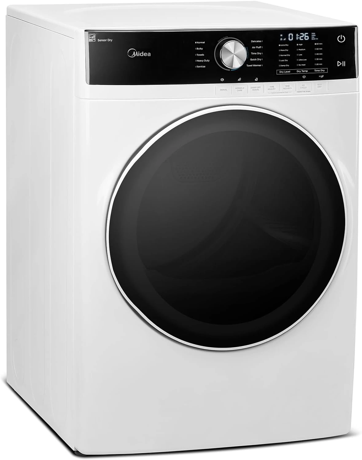 Midea MLE45N1AWW Front Load Electric Dryer Matching, with Stainless Steel Sensor Dry, Wrinkle Care, Touch Control, 10 Total Cycles, 8.0 Cu.ft, White