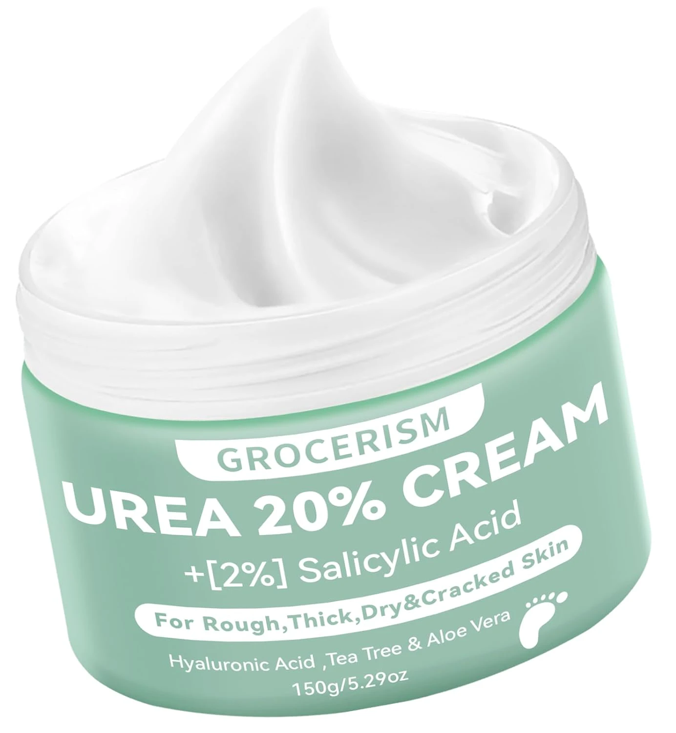 Urea Cream 20 Percent For Feet Plus 2% Salicylic Acid 150g || Foot Cream and Hand Cream Maximum Strength with Hyaluronic Acid, Tea Tree, and Aloe Vera for Deep Moisturizes 5.29 Ounce (Pack o