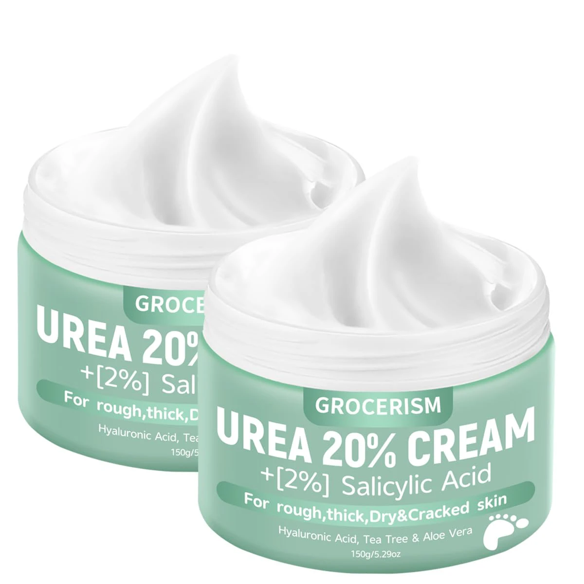 2 Packs Urea Cream 20% Plus 2% Salicylic Acid 5.3oz || Foot Cream Maximum Strength with Hyaluronic Acid, Tea Tree and Aloe Vera for Deep Moisturizes, Callus Remover and Soften 10.58 Ounce (P