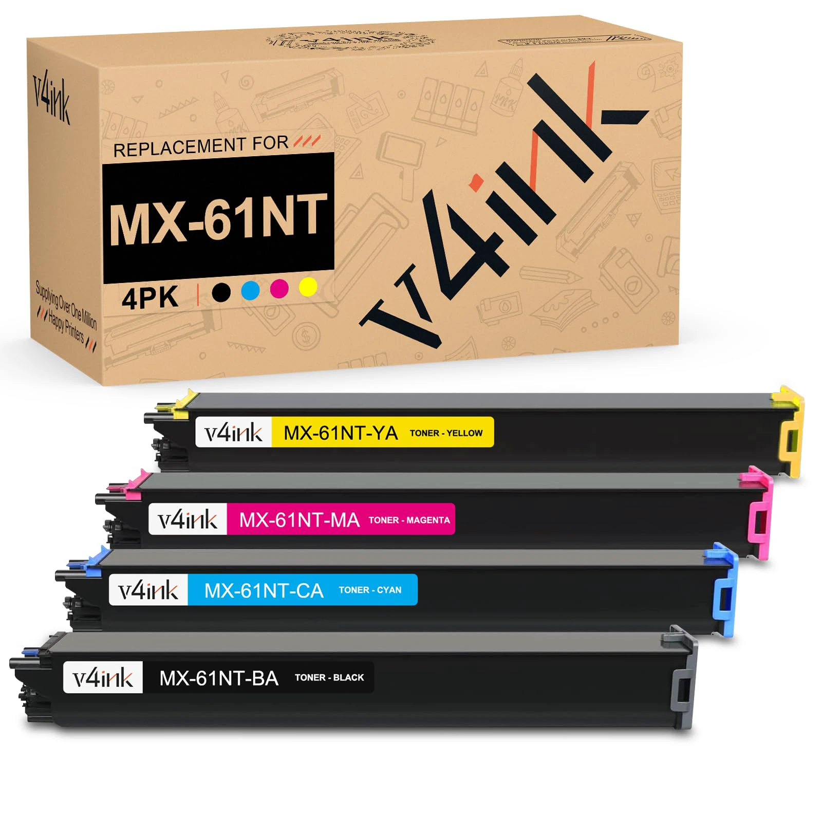 v4ink MX-61NT High Yield Compatible Replacement for Sharp MX-61NT MX-61NTBA MX-61NTCA MX-61NTMA MX-61NTYA Toner Cartridge for MX-2651 MX-3051 MX-3071 MX-3551 MX-3571 MX-4051 MX-4071 Printer,