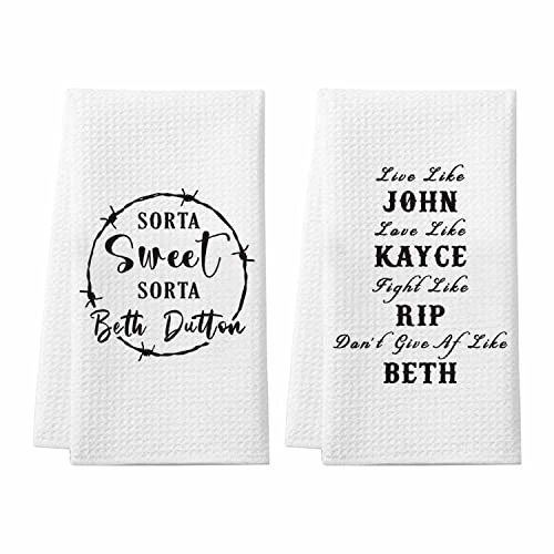 Sorta Sweet Sorta Beth Dutton Gifts, 2 Pack Dutton TV Show Kitchen Towels, Absorbent Waffle Dish Towel, Cute Farmhouse Bathroom Hand Towels Decorations, Christmas White Elephant Gifts for Wo