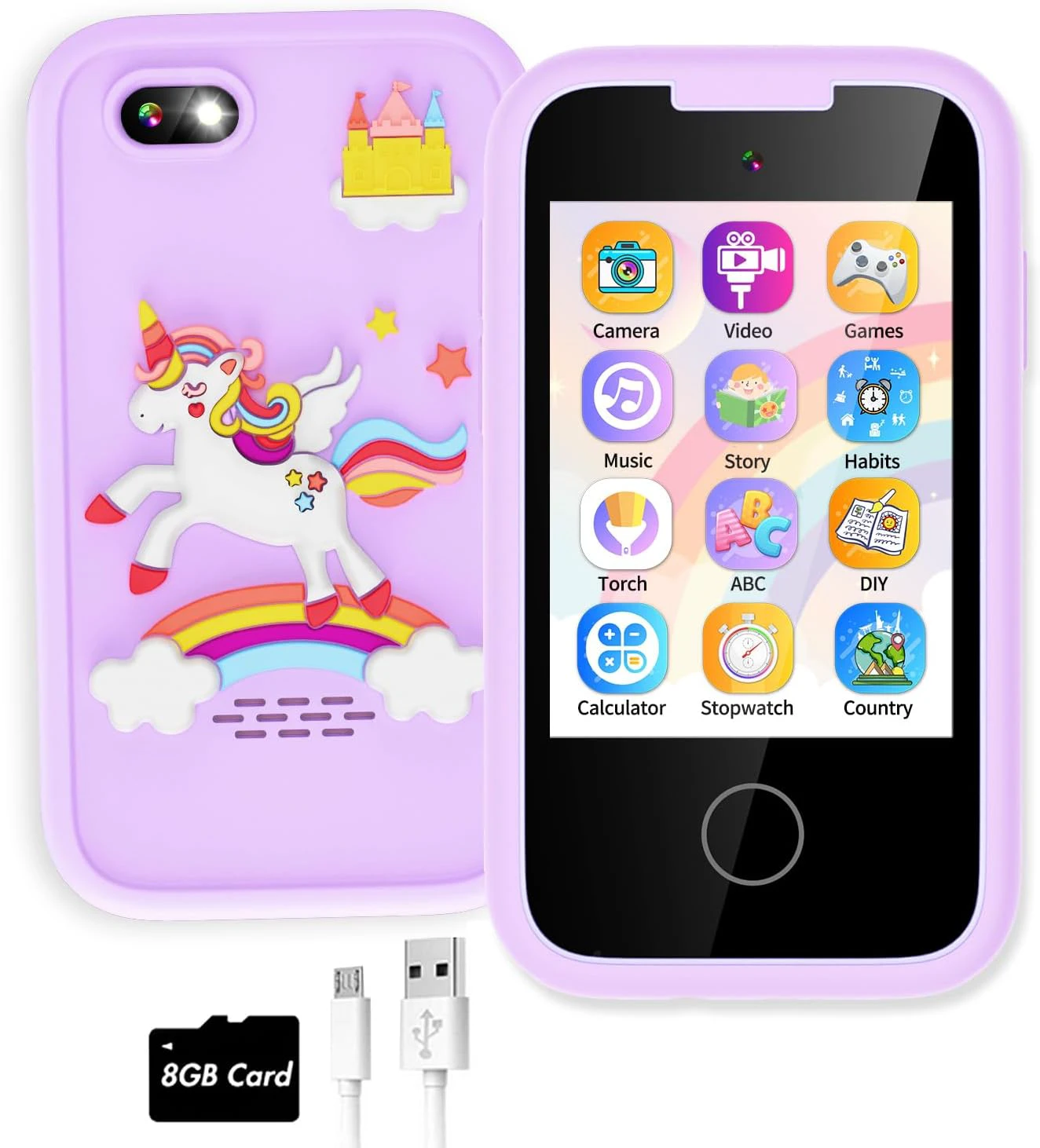 Kids Smart Phone for Girls Gifts for Girls Age 6-8 with Dual Camera Music Game Stories Touchscreen Kids Phone Learning Toy Christmas Birthday Gifts for 3 4 5 6 7 Year Old Girls with 8G SD Ca