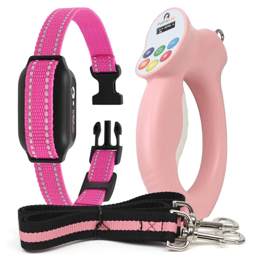 PaiPaitek Shock Collar with Training Leash for Large Dogs, 1600ft Waterproof Electric Collar with 3 Training Options for Dogs Automatic Stop Pull and Remote Recall PD800-Pink-2