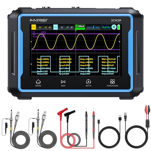 【2C53P Plus Upgraded with Carrying CASE】3in1 Oscilloscope/Multimeter/DDS Signal Generator Tablet Touch Screen Portable Digital Automotive Oscilloscope 2 Channel 50MHz Bandwidth 250Ms/S Count