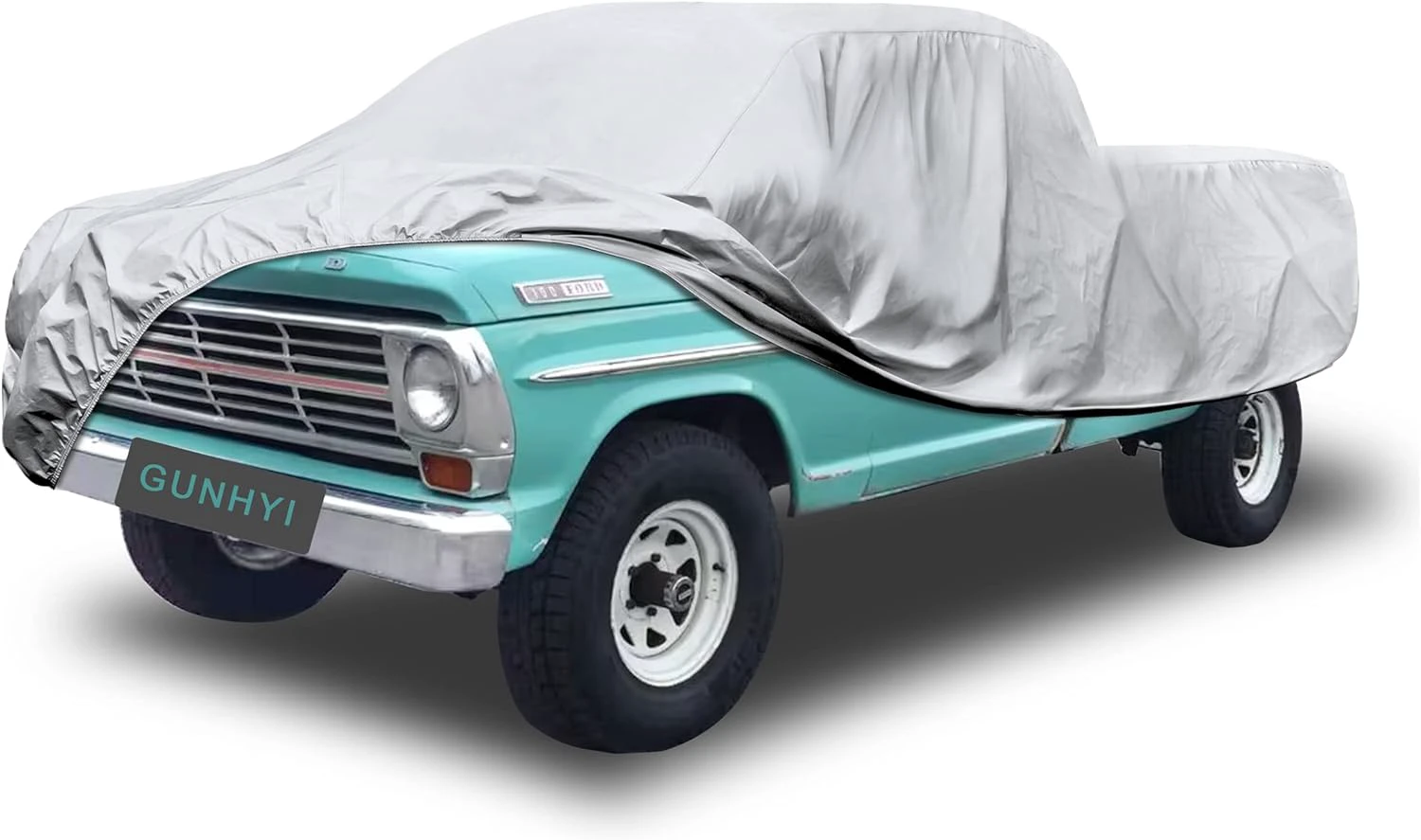 Pickup Truck Cover Waterproof All Weather, 6 Layer Full Size Cover Universal Fit Chevy S10/C10, Ford F100, RAM 1500, Silverado 1500, Tacoma Regular Cab Single Cab (Truck, up to 210 inch) Sil