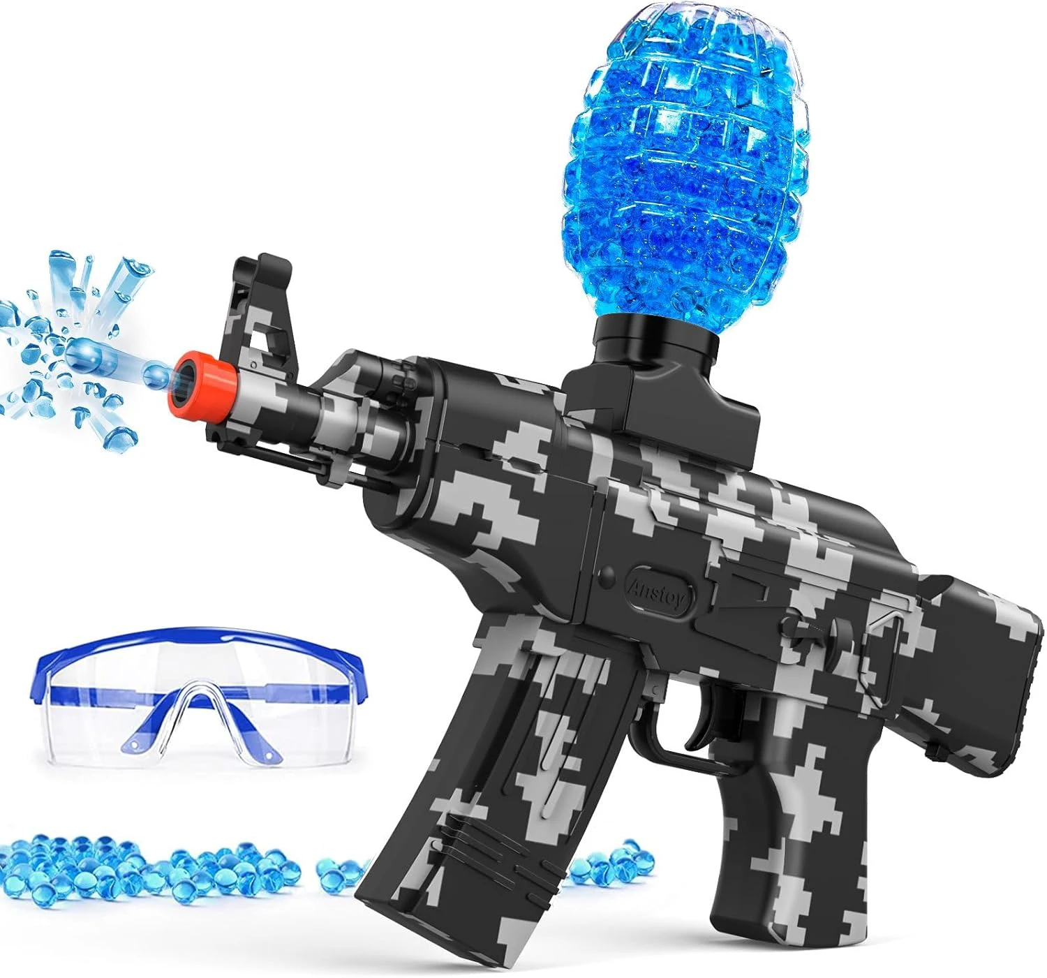 Anstoy Electric Gel Ball Blaster, High-Speed Gelfire Blaster for Orbeez with 40000 Gel Rounds and Eyewear, Splatter Ball Toys for Outdoor Shooting Game Party Gift Ages 14 & Up - Black