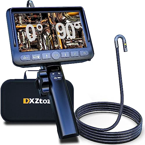 Dual-Lens Articulating Borescope, DXZtoz Endoscope Camera with 0.33in Two- Way Articulated Snake Camera, 5'' Dual Screen, 1080P Inspection Camera with Light for Automotive Home Mechanics-5FT