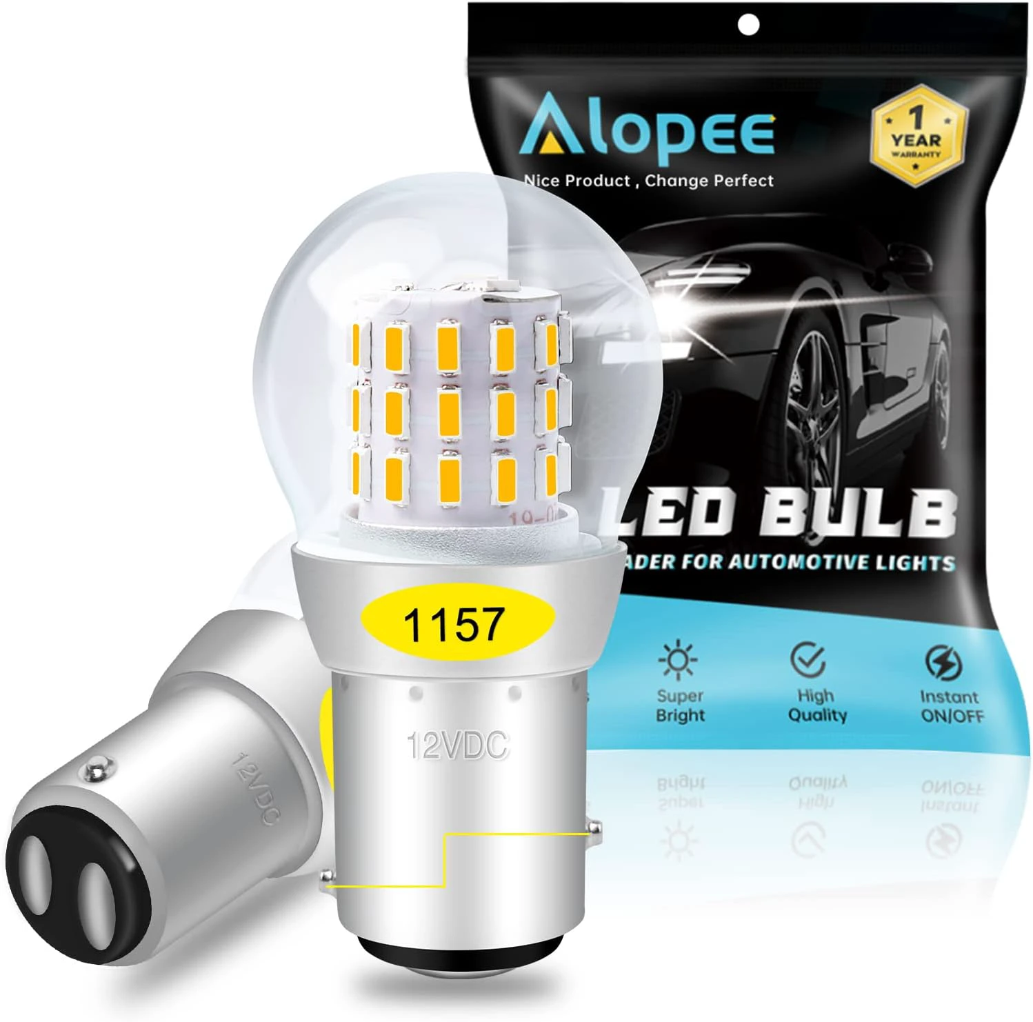 Alopee 12V-15V DC Bright 1157 LED Bulb Amber Yellow 1157 Bulb 2357 Led Bulb 2057 Led Bulb 7528 BAY15D 33SMD 2835Chip Replacement for LED Turn Signal Bulb, Blinker Bulbs, Pack of 2