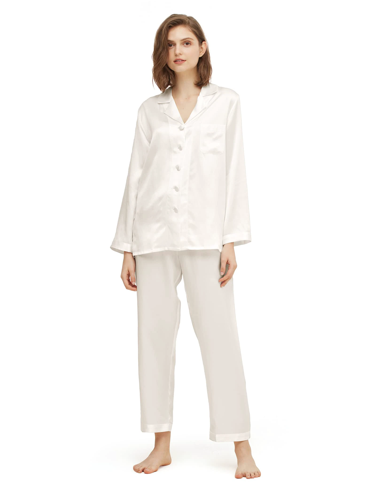 LilySilk Silk Pajamas for Women Pure Full Length Long 22 Momme 100% Mulberry Silk Luxury Small Ivory