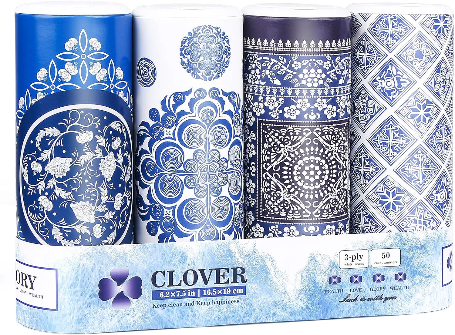 Car Round Canned Tissue Box Perfect Fit Cup Holder Facial Tissues,Cylinder Tube Face Towel,4 Canister 3-Ply Car Napkins For Travel Tissue Bulk Fit Car、Home、Office、school by CLOVER Blue