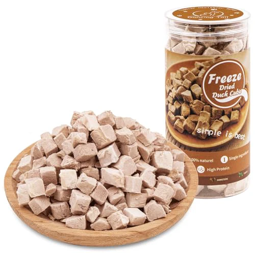 Freeze Dried Raw Cat and Dog Treats, Healthy Limited Ingredient Duck Cube Weight Control Traing Treats for Small Dogs Cats (Duck) Duck Cube(Small)