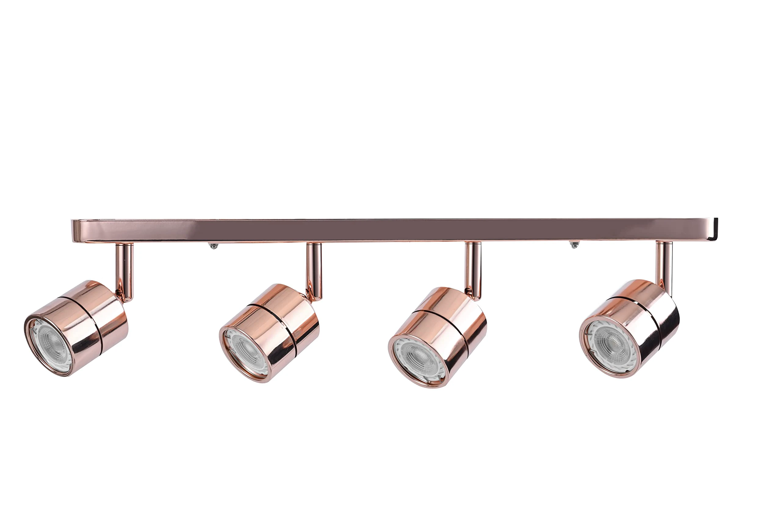 KING SHA 21” 4-Light Plug-in Track Lighting - Rose Gold, Pivoting Track Heads, 14ft Cord with On/Off Rocker Switch, Includes 4 Dimmable 7W 3000K LED Bulbs