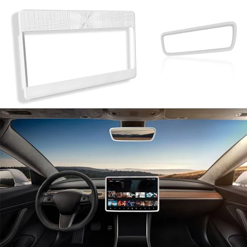 Alopee 1 Set (2pcs) Center Console Silicone Model Y Screen Bumper Plus Rear View Mirror Protective Frame Edge Cover for Model 3 Model Y and Model 3 Highland 2024, White