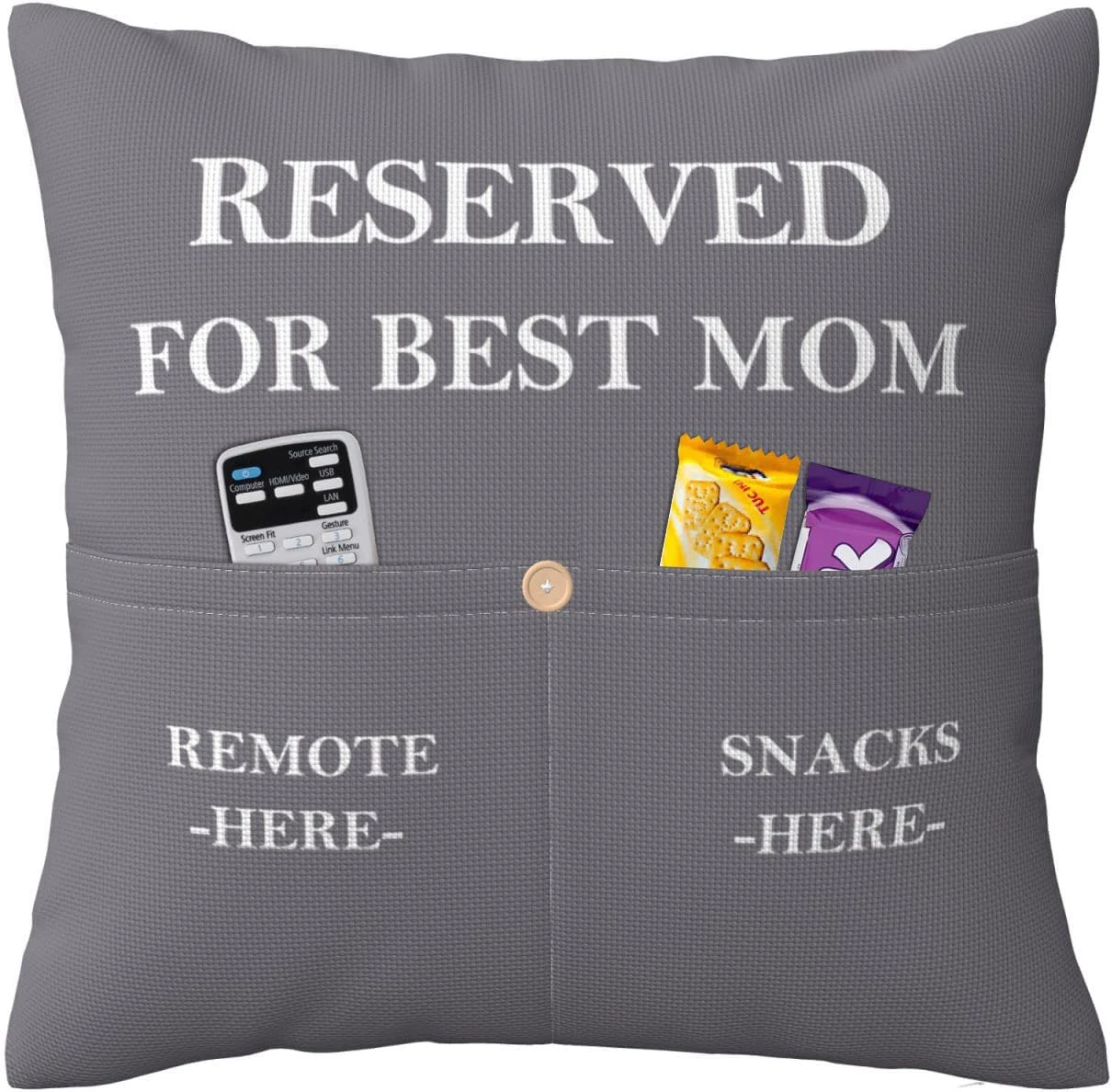 Reserved for Best Mom Pillowcase with Two Pockets, Daughter Gifts for Mom, Double-Sided Square Polyester Pillowcase for Sofa Car Home Decoration (Mom Grey Reserved)