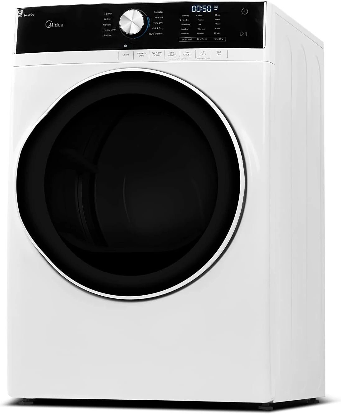 Midea MLG45N1AWW Gas Dryer with Stainless Steel, Front Load Matching, Sensor Dry, Wrinkle Care, Touch Control, 10 Total Cycles, 8.0 Cu.ft, White