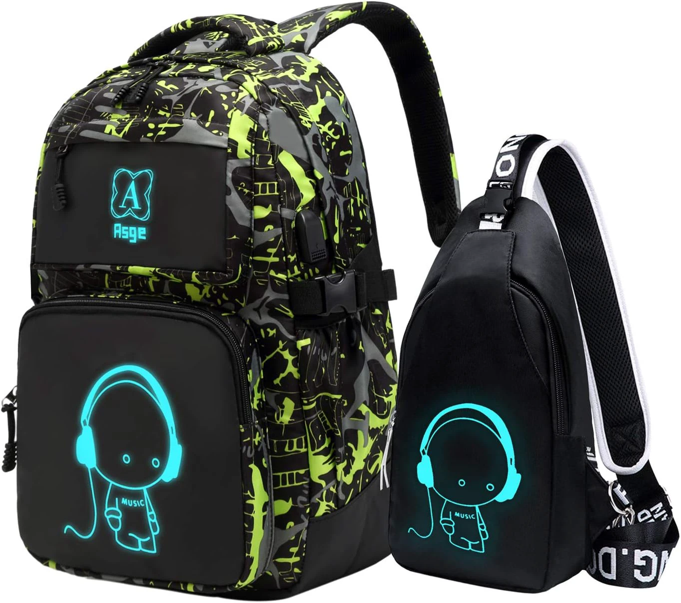 Asge boys backpack for kids camo bookbag for middle school bags travel back pack (Green) Medium Green