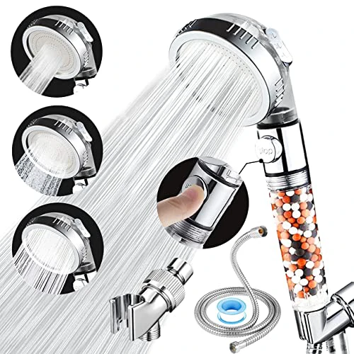 High Pressure Handheld Shower Head with Filter, Shower Head Kits with Hose and Bracket, Hard Water Softener Water Purifying Filtered Showerheads with Filter Beads Filtered Shower Head Set