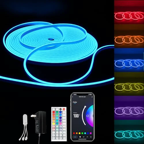 ROMANJOY 50ft Smart RGB LED Rope Lights for Bedroom, Cuttable LED Strip Light for Neon Signs, Outdoor Waterproof IP67, Neon Strip Lights for TV Backlight & Wall Decor