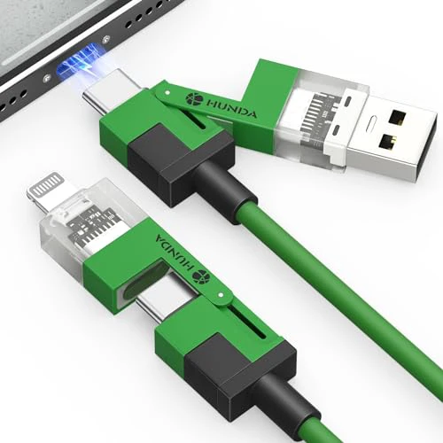 4 in 1 USB C to C Fast Charging Cable,Silicone USB C to Lightning Cable 100W Dual Type C Cable Combo Lightning/Type C/USB A Ports for iPhone 15/15 Pro/15 Pro Max,Android,Samsung etc,5ft Gree