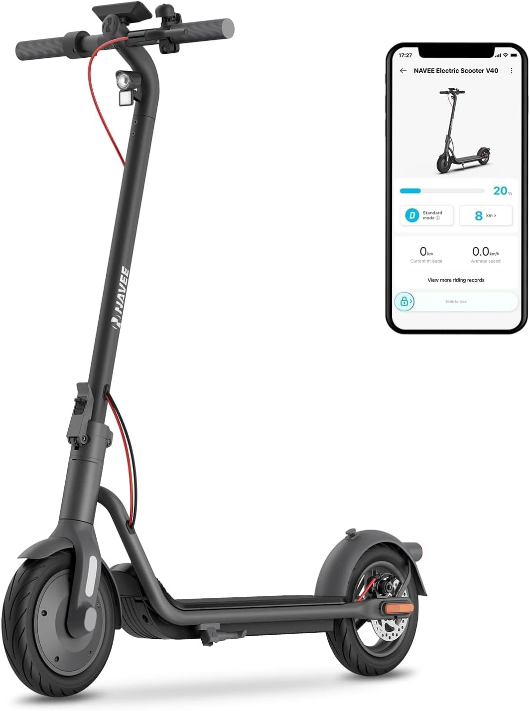 NAVEE Electric Scooter, Max 20/19 MPH & 40/31/25/15.5 Miles, 900W/700W/600W Max Power, 10'' Pneumatic Tire, IP55 Waterproof, Foldable E-Scooter for Adults College Student Scooter Enthusiasts