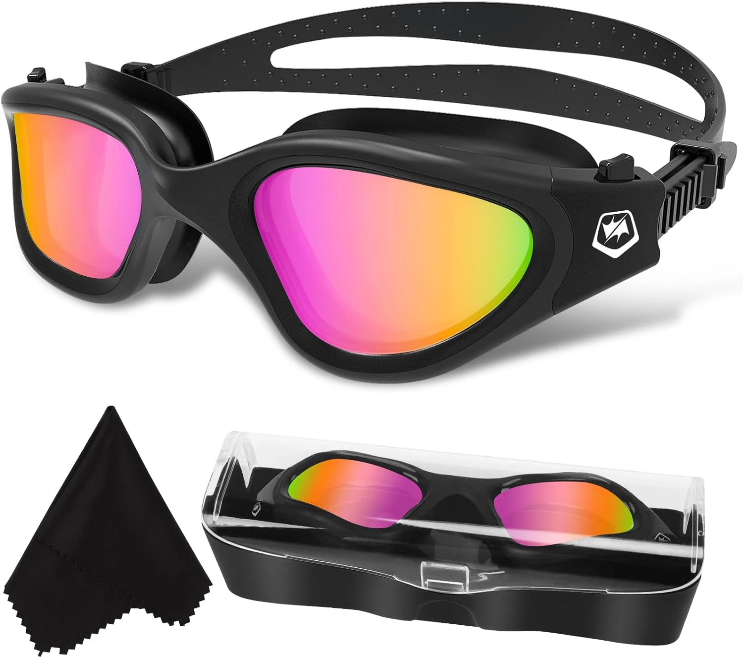 WIN.MAX Polarized Swimming Goggles Swim Pool Goggles Anti Fog Anti UV No Leakage Clear Vision for Men Women Adults Teenagers All Black/Pink Polarized Mirrored Lens