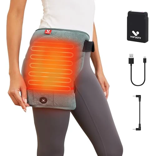 Hip Heating Pad, Portable Heated Hip Brace Support with Battery and 3 Heat Settings, Cordless Hip Heat Pad Fits Both Legs and Women Men ONE SIZE