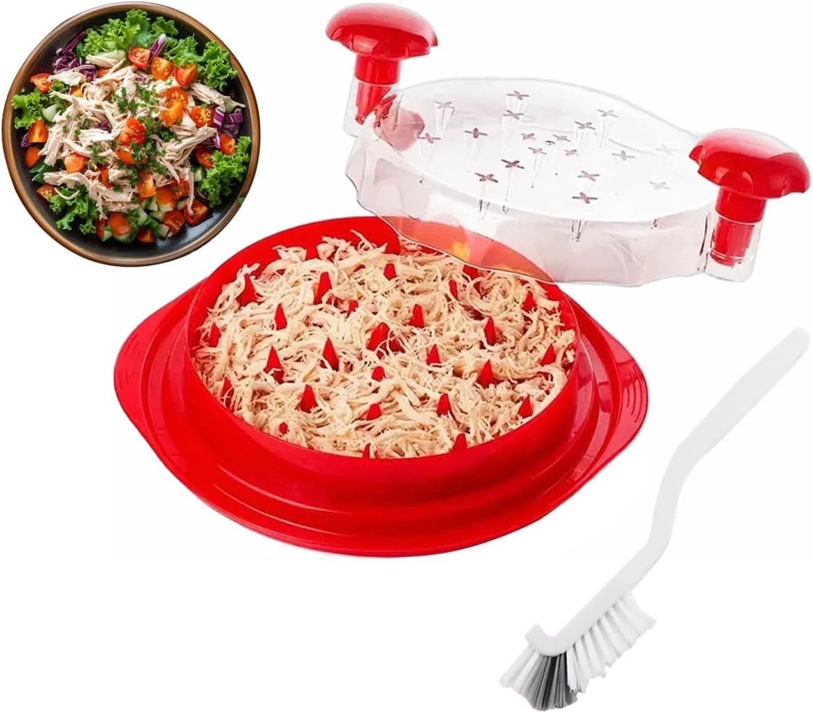 Upgrade Chicken Shredder - 10.8" Visible Meat Shredder Tool Twist for Cutting Meats Vegetables, Ergonomic Handle, Dishwasher Safe, Anti-Slip, Heat Resistant BPA-Free With Cleaning Brush (Red