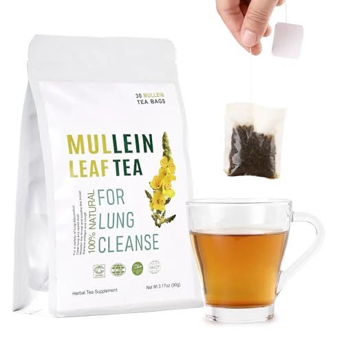 HUAYING Mullein Leaf Tea Bags, Natural Mullein Leaf Tea 30 Teabags, Mullein Tea Bags Caffeine Free, Non-GMO (3.17 oz/90g)