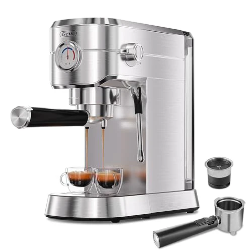 Gevi Espresso Machine 20 Bar with Portafilter for Nespresso Original Capsules and Coffee Powder, Professional Espresso Maker with Milk Frother for Cappuccino, Latte, Compact Espresso Coffee 