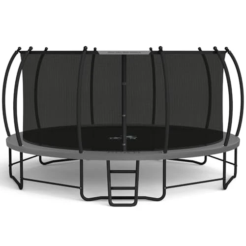 BCAN Trampoline 8FT 10FT 12FT 14FT 15FT 16FT Recreational Trampoline with Enclosure for Kids Adults, ASTM Approved, Outdoor Trampoline with Ladder for Kids 16FT-Apex-Gray