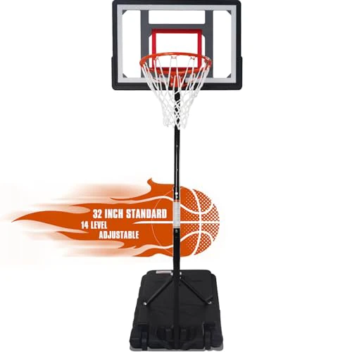 Portable Basketball Hoop Outdoor, 4.9-7.5ft/10ft Adjustable Height, 32 inch/44 inch Shatterproof Backboard Basketball Hoop for Youth/Teens/Adults 32in-7.5ft