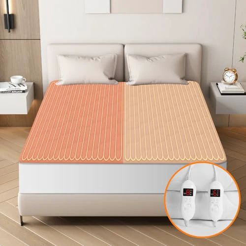 Ayge Heated Mattress Pad California King Size with Dual Control - Auto Shut Off Electric Mattress Pad Cover - Electric Bed Warmer with Deep Pocket, Machine Washable, White White California K