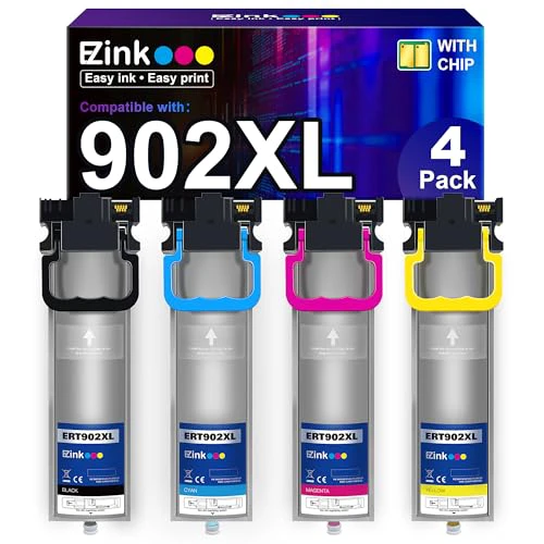 E-Z Ink (Remanufactured Ink Pack Replacement for Epson 902 T902 High Yield to use with Workforce WF-C5210, WF-C5290, WF-C5710, WF-C5790 (Black, Cyan, Magenta, Yello) 4 Pack EP902