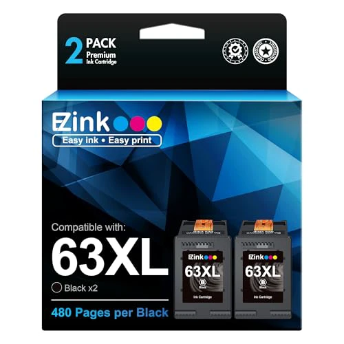 E-Z Ink Remanufactured Ink Replacement for HP Ink 63 63XL Black High-Yield Ink Cartridge to Use with HP OfficeJet 3830 4650 4655 5255 5258 5200 Envy 4520 4512 DeskJet 1112 2130 3630 Printer 