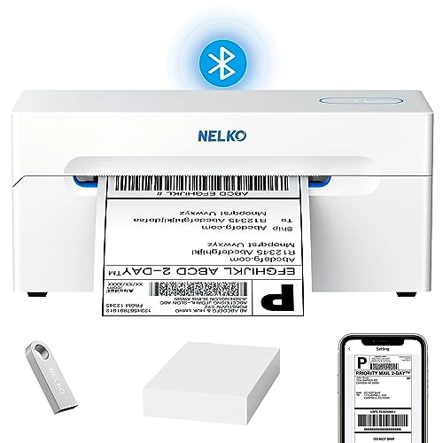 Nelko Bluetooth Thermal Label Printer, Wireless 4x6 Shipping Label Printer for Shipping Packages, Support Android, iPhone and Windows, Widely Used for Amazon, Ebay, Shopify (Sliver White)