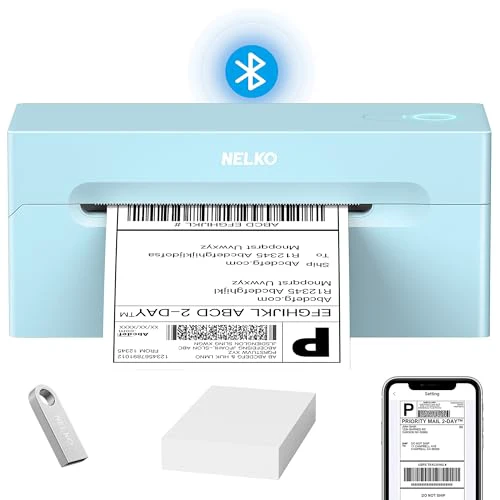 Nelko Bluetooth Thermal Shipping Label Printer, Wireless 4x6 Shipping Label Printer for Shipping Packages, Support Android, iPhone and Windows, Widely Used for Amazon, Ebay, Shopify (Blue)