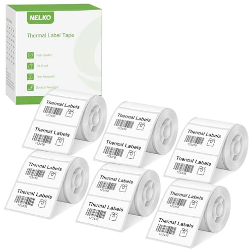 Thermal Labels for Nelko PM220 Label Maker, 2'' x 1.18'' (50x30mm) Thermal Sticker Label, Waterproof, Multi-Purpose Label Tape, 6 Roll of 230 Self-Adhesive Thermal Paper (White) 1380