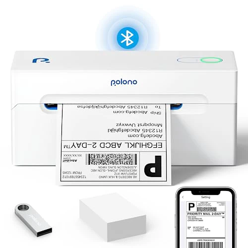 POLONO Bluetooth Thermal Shipping Label Printer, Wireless 4x6 Shipping Label Printer for Small Business, Support Android, iPhone, Windows, and Mac, Widely Used for Ebay, Amazon, Shopify, Ets