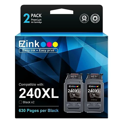 E-Z Ink Remanufactured Ink Cartridge Replacement for Canon 240 240XL PG-240XL PG240 PG240 XL Black Ink Cartridge to use with PIXMA MG3620 MG3520 MG3522 MX532 MX452 TS5120 (2 Black)