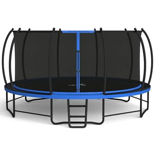 BCAN Trampoline 8FT 10FT 12FT 14FT 15FT 16FT Recreational Trampoline with Enclosure for Kids Adults, ASTM Approved, Outdoor Trampoline with Ladder for Kids 16FT-Apex-Blue