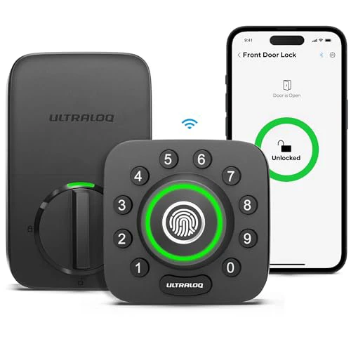 ULTRALOQ U-Bolt Pro WiFi Smart Lock with Door Sensor, 8-in-1 Keyless Entry Door Lock with Built-in WiFi,Fingerprint ID,App Remote Control,Auto Unlock,Door Status Alert,WiFi Deadbolt Door Loc