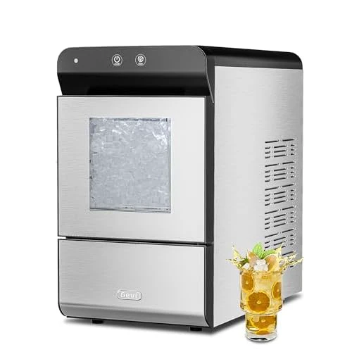 Gevi Household V2.0 Countertop Gemi Nugget Ice Maker with Viewing Window | Self-Cleaning Pebble Ice Machine | Open and Pour Water Refill | Stainless Steel Housing | 16.7''H Fits Under Wall I