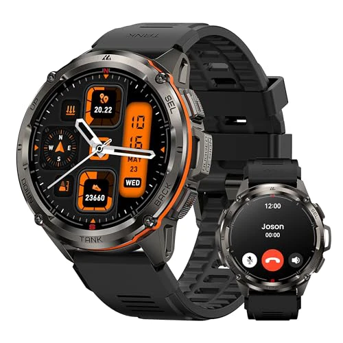 KOSPET Tank T3 Ultra Smart Watch for Men GPS, 480mAh Extra-Long Battery, 50M Waterproof, Stainless Steel Body Rugged Smartwatch with Bluetooth Calling, 1.43" AMOLED Display, Pressure&Altitud