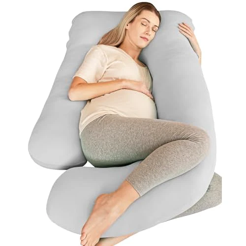 Cute Castle Cooling Cover Pregnancy Pillows, Soft U-Shape Maternity Pillow with Removable Cover - Full Body Pillows for Adults Sleeping - Pregnancy Must Haves - Jumbo 57 Inch - Light Grey Li