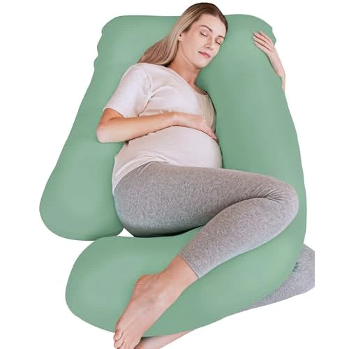 Cute Castle Cooling Cover Pregnancy Pillows, Soft U-Shape Maternity Pillow with Removable Cover - Full Body Pillows for Adults Sleeping - Pregnancy Must Haves - Jumbo 57 Inch - Green Green 5