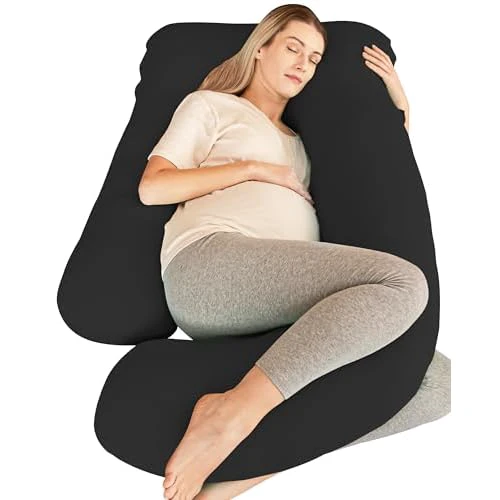 Cute Castle Cooling Cover Pregnancy Pillows, Soft U-Shape Maternity Pillow with Removable Cover - Full Body Pillows for Adults Sleeping - Pregnancy Must Haves - Jumbo 57 Inch - Black Black 5